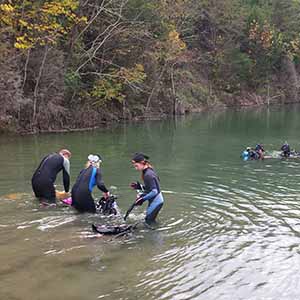 Five daring divers enter the water and prepare to carve
