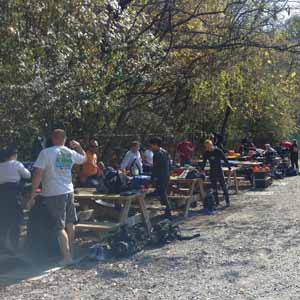 The weather couldn't be better as divers gather to test their pumpkin carving skills beneath the waves