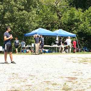 People gather to grab some snacks after the excitement