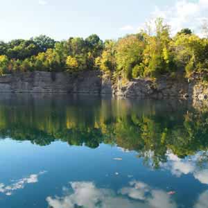 The view of the lake below the cliffs.
